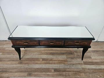 Armoire - Console dentrée en acajou avec plateau en miroir, Antiquités & Art