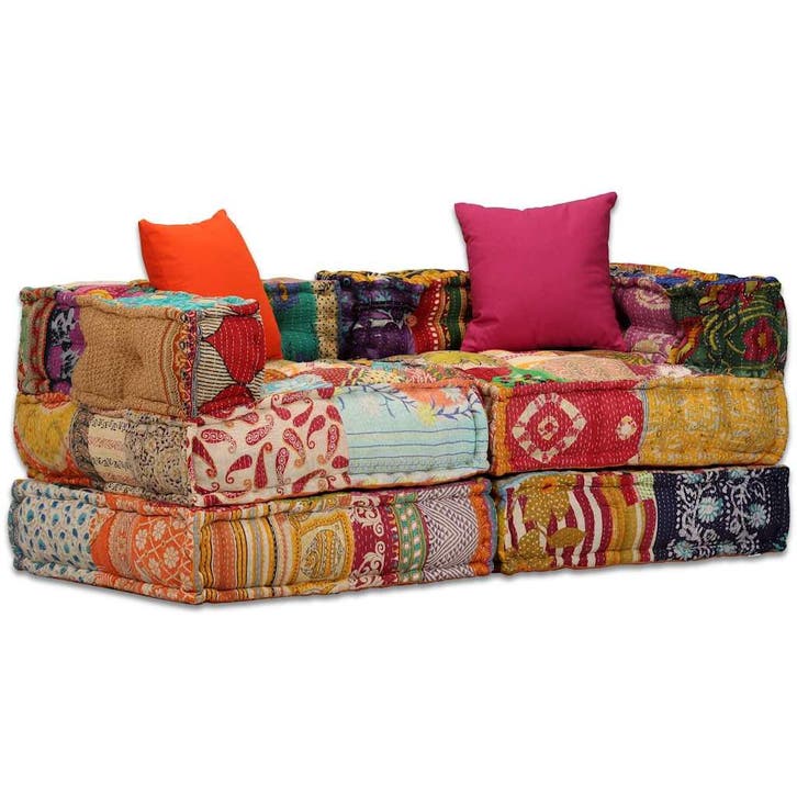 vidaXL Poef tweezits modulair stof patchwork, Huis en Inrichting, Woonaccessoires | Kussens, Nieuw, Verzenden