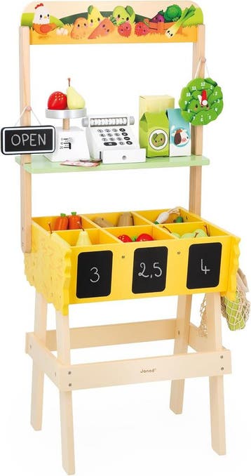 Janod Houten Marktkraam 32-dlg | Retour deal | 34% Korting, Verzenden, Zo goed als nieuw, Hout, Speelkeuken