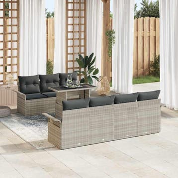 vidaXL Tuinbank Set 8 st Lichtgrijs [Synthetisch]: Poly Riet, Verzenden, Nieuw