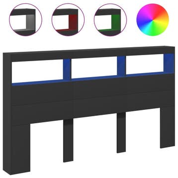 Hoofdbordkast LED 180cm | Retour deal | -35% Korting, Verzenden, Zwart, Tweepersoons, Zo goed als nieuw