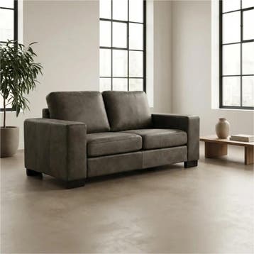 Leren bank Enjoy - 2 zits - Kenia Antracite (grijs) - Poten, 150 tot 200 cm, Nieuw, Ophalen of Verzenden, Modern