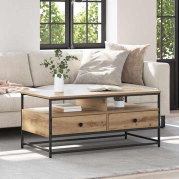 vidaXL Salontafel Artisanaal eiken 100 x 51 x 45 cm Bewerkt, Huis en Inrichting, Tafels | Salontafels, Verzenden, Nieuw