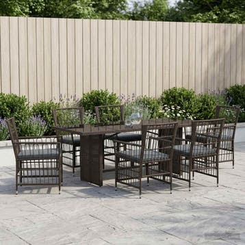 vidaXL Buiten Eettafel Set 7 st Zwart poly rattan, Tuin en Terras, Verzenden, Nieuw