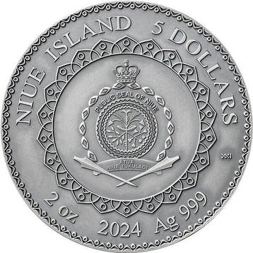 Niue. 5 Dollars 2024 Dragon - Mandala Collection 2 oz