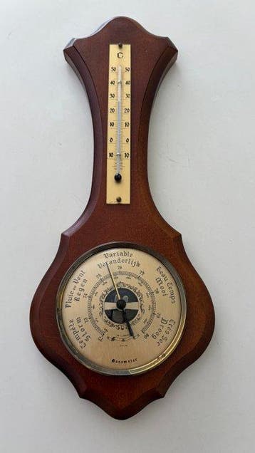 Stick barometer - Hout, Metaal - Met een thermometer, Antiek en Kunst