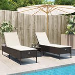 vidaXL Ligstoelen 2 st met kussens poly rattan bruin, Tuin en Terras, Verzenden, Nieuw