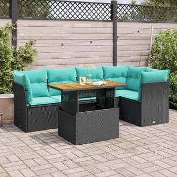 vidaXL 6-delige Loungeset met kussens poly rattan zwart, Verzenden, Loungeset