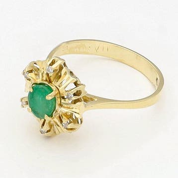 Ring - 18 karaat Geel goud - Diamant - Smaragd