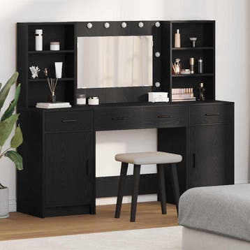 vidaXL Dressing tafel set met LED 3 st Zwart Eiken Bewerkt, Verzenden