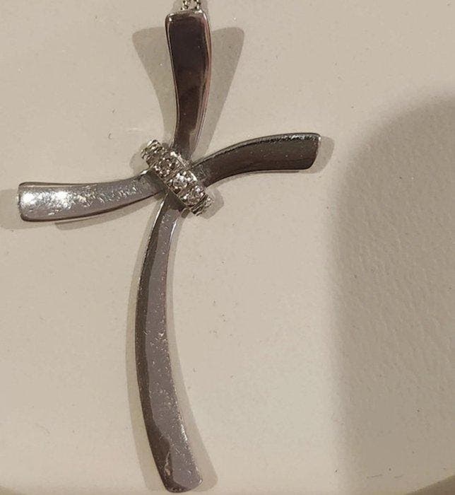 Collier avec pendentif - 18 carats Or blanc - Diamant, Bijoux, Sacs & Beauté, Bijoux anciens