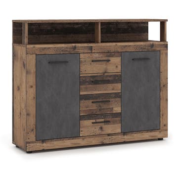 Dressoir 120 cm Breed oud eiken antraciet oud eiken antra..., 100 tot 150 cm, Verzenden, Nieuw, 25 tot 50 cm