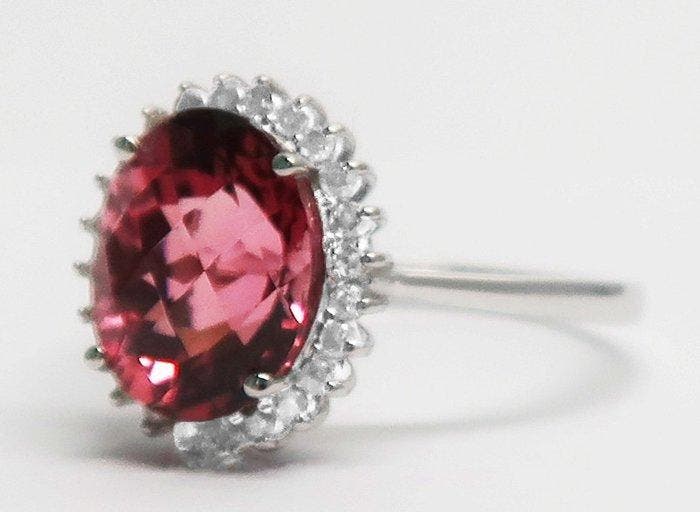 Sans prix de réserve - Bague - 14 carats Or blanc Tourmaline, Handtassen en Accessoires, Ringen