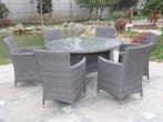 Veiling - Dining set 7-delig - Grijs wicker met grijze kusse, Tuin en Terras, Nieuw