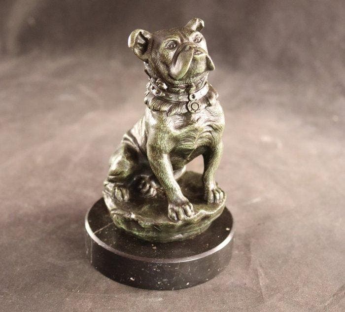 Antiek buldog sculptuur - Beeldje - Brons, Marmer, Antiek en Kunst, Antiek | Keramiek en Aardewerk