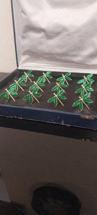 Servetring (12) - Vlinders - Verguld messing, Antiek en Kunst