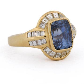 Ring - 18 karaat Geel goud - 6.00ct. tw. Saffier - Diamant -