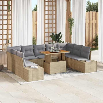 vidaXL Tuinbank Set 10 st Beige Poly rattan, Verzenden, Nieuw