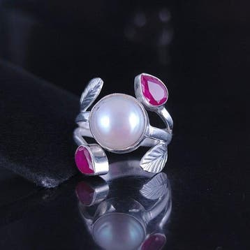 Robijn - Zilver - Ring met amulet - instelbare ABUNDANCiA