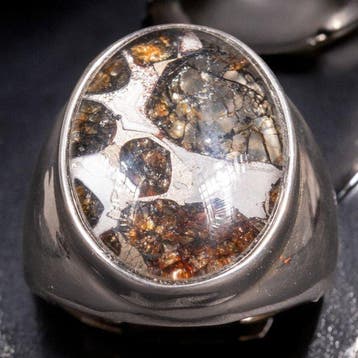 Pallasiet - Zilveren ring met echt meteorietfragment - -