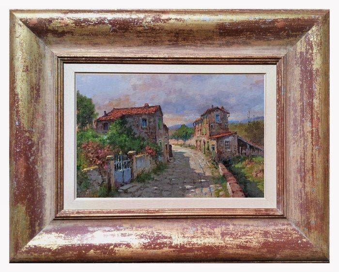 Claudio Pallini (1943) - The old stone road - Tuscany, Antiquités & Art, Art | Peinture | Classique