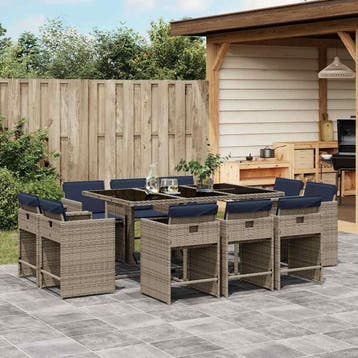 vidaXL 11-delige tuinset met kussens, grijs polyrotan, Verzenden, Nieuw, Tuinset