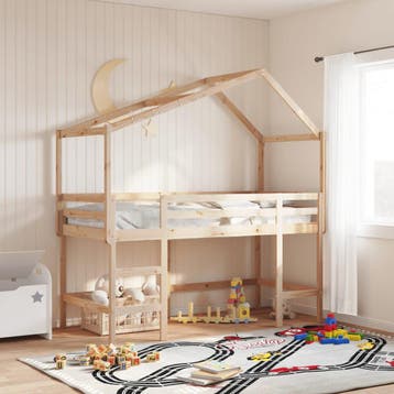 vidaXL Halfhoogslaper met ladder en bedhuis grenenhout, Verzenden