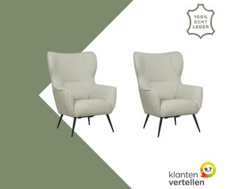Set van 2 Leren fauteuils Flair - Toledo Perle (lichtgrijs), Ophalen of Verzenden