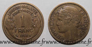 France Frankreich Km 885 1 Franc 1935 Typ Morlon Bronze A..., Verzenden, België