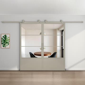 Dubbele stalen schuifdeur Kiezelgrijs 3 Vlaks met kickplate, Nieuw, Metaal, 75 tot 150 cm, 150 tot 225 cm