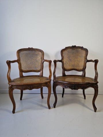 Stoel (2) - Walnoot - Franse rieten fauteuils