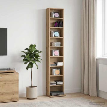 vidaXL CD Kast Artisanaal eiken 33 x 23,5 x 175 cm Bewerkt, Huis en Inrichting, Woonaccessoires | Cd- en Dvd-rekken, Verzenden