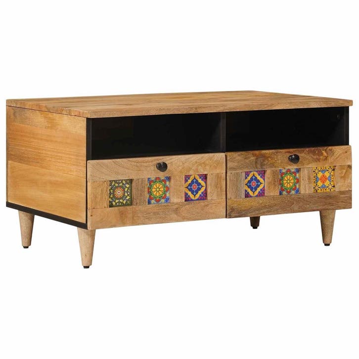 vidaXL Salontafel met lade Naturel 80 x 54 x 40 cm Massief, Huis en Inrichting, Tafels | Salontafels, Nieuw, Verzenden