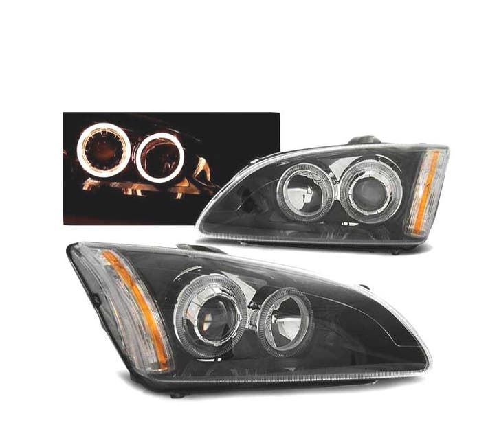 PHARES POUR FORD FOCUS II 04-08 ANGEL EYES FOND NOIR, Autos : Pièces & Accessoires, Éclairage, Envoi