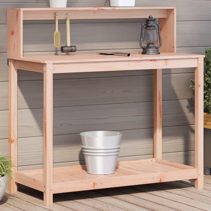 vidaXL Oppottafel met schappen 108x50x109,5 cm massief, Jardin & Terrasse, Bacs à fleurs & Jardinières, Envoi