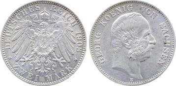 1903 Duitsland 2 Mark 1904 E Sachsen J 129 vz/stgl min Ke..., Verzenden, België