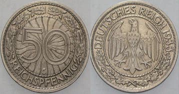 50 Reichspfennig 1933 G Kleinmunten Weimarer Republik Wei..., Verzenden, België