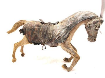 Sculpture, Cavallo in cartapesta artigianale depoca antica, Antiquités & Art