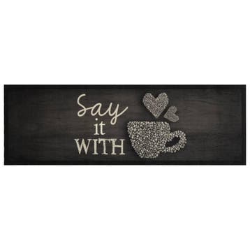 vidaXL Keukenmat wasbaar kopjeprint 60x180 cm fluweel zwart, Verzenden, Nieuw