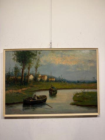 Scuola italiana (XIX-XX) - Le Barche sul Fiume
