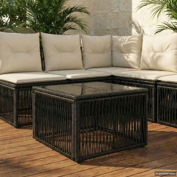 vidaXL Tuin Tafel Zwart 55 x 55 x 37 cm PE Riet en Glas, Tuin en Terras, Verzenden, Nieuw