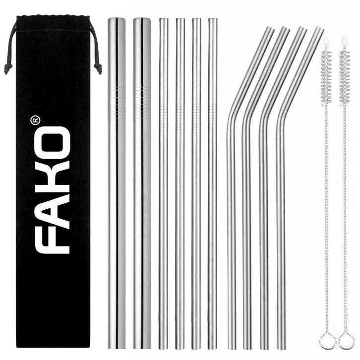 Fako Bijoux - RVS Rietjes Set -  10 Herbruikbare Rietjes - 4, Huis en Inrichting, Keuken | Bestek, Verzenden