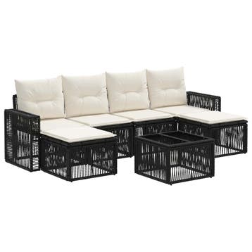 vidaXL Tuinbank Set 7 pcs Zwart en Crème Wit poly rattan, Verzenden, Nieuw