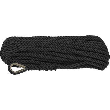 12mm x 6m Landvast met Oog 3-Strengs Polyester Zwart, Ophalen of Verzenden