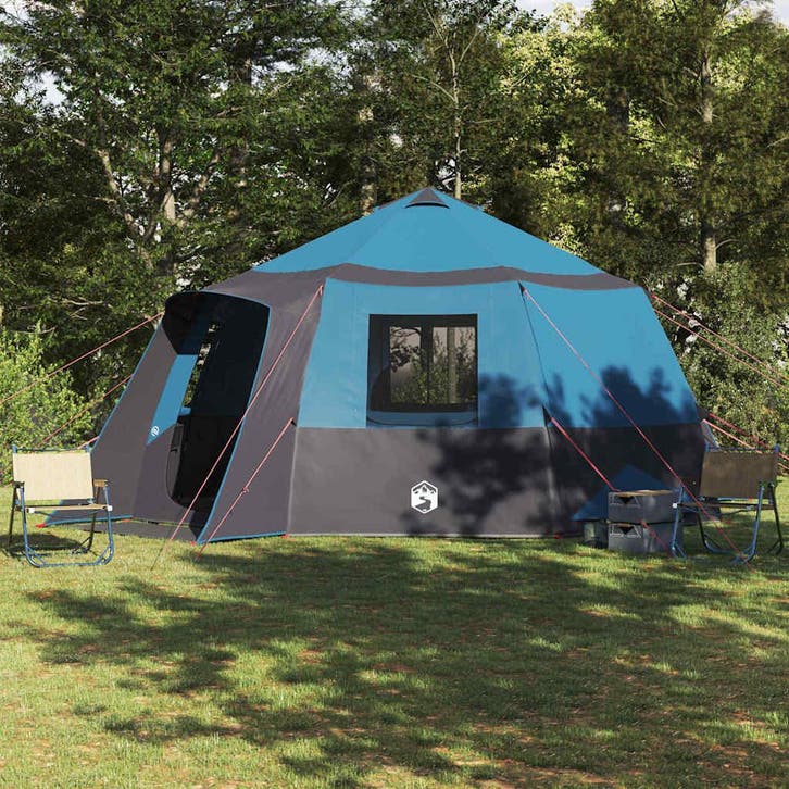 vidaXL Cabin Tent 12-Person met dak Blauw en Grijs 500 x 500, Caravans en Kamperen, Tenten, Nieuw, Verzenden