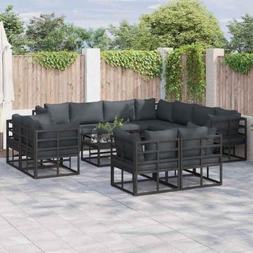 vidaXL Tuinbank Set met kussen 11 pcs Zwart Aluminium, Tuin en Terras, Verzenden, Nieuw