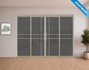 Dubbele stalen Schuifdeuren met koofsysteem en glaspanelen K, Doe-het-zelf en Bouw, Nieuw, Metaal, Inclusief glas