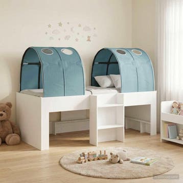vidaXL Bed met Tunnel 3 st Wit en Lichtblauw Bewerkt hout, Verzenden, Nieuw