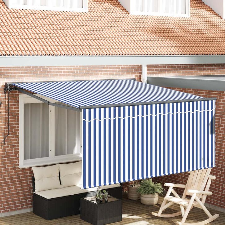 vidaXL Inklapbare Luifel Blauw en Wit 350 x 250 cm, Tuin en Terras, Zonneschermen, Nieuw, Verzenden