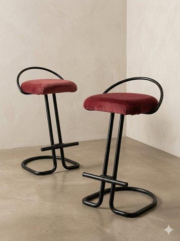 Kruk - Staal, Fluweel - Paar barstoelen in